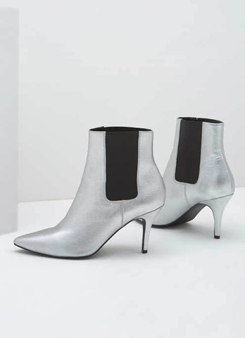 Silver Kitten Heel Boot